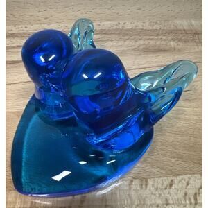 Vintage Leo Ward Glass Double Blue Bird Happiness Signed Figurine 2003 Collect